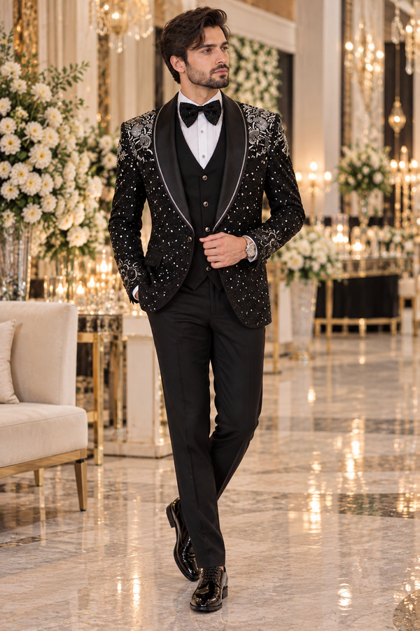 Black Stardust Tuxedo Suit