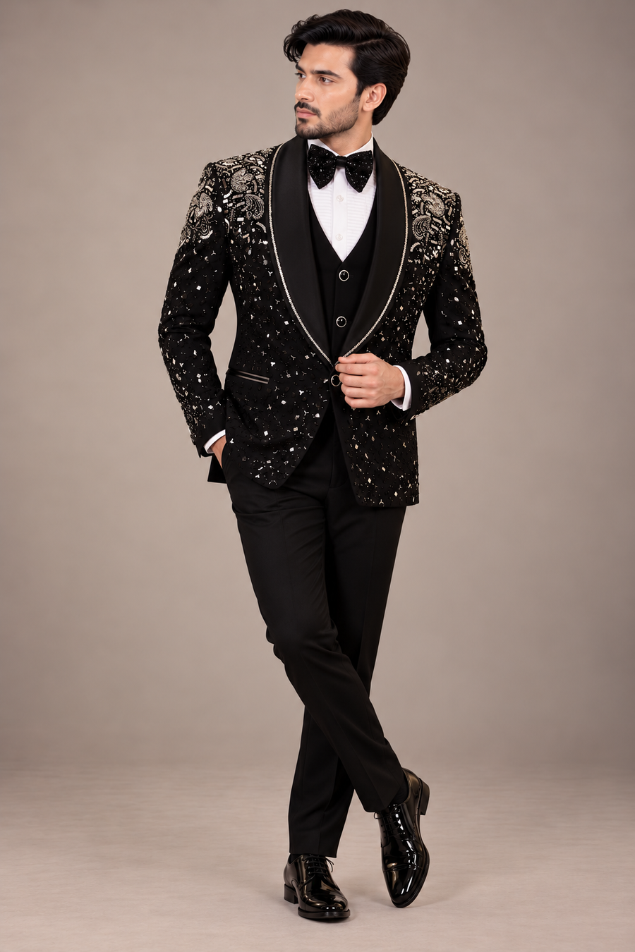 Black Stardust Tuxedo Suit