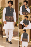 White Kurta Pajama Bandi set, Nehru Jacket set, 3 Piece Jacket Set, Jodhpuri jacket,Wedding dress for Men, Diwali Wear for Men, Made to orde