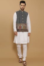 White Kurta Pajama Bandi set, Nehru Jacket set, 3 Piece Jacket Set, Jodhpuri jacket,Wedding dress for Men, Diwali Wear for Men, Made to orde - Image 3