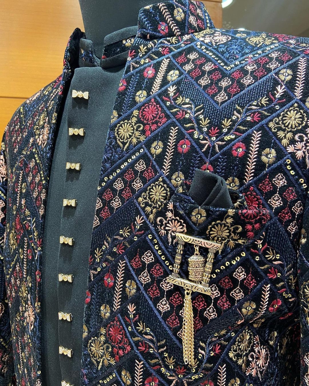 il_fullxfull.5494519819_n9me Blue Jodhpuri Suit for men, Embroidered Sherwani for Men, Indian Wedding Dress for Grooms, Custom Groomsmen outfit, Indian Diwali Outfit - Image 3