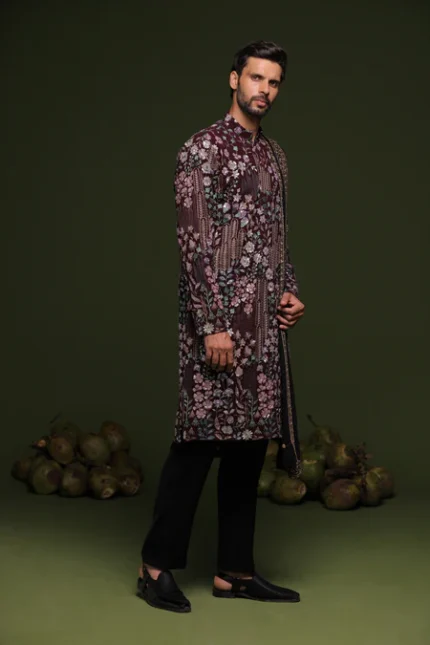 Ashok wine Kurta set with trouser and Dupatta